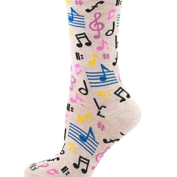 MeMoi Musical Notes Bamboo Crew Socks, Women's Music Lover Design - Picture 1 of 4